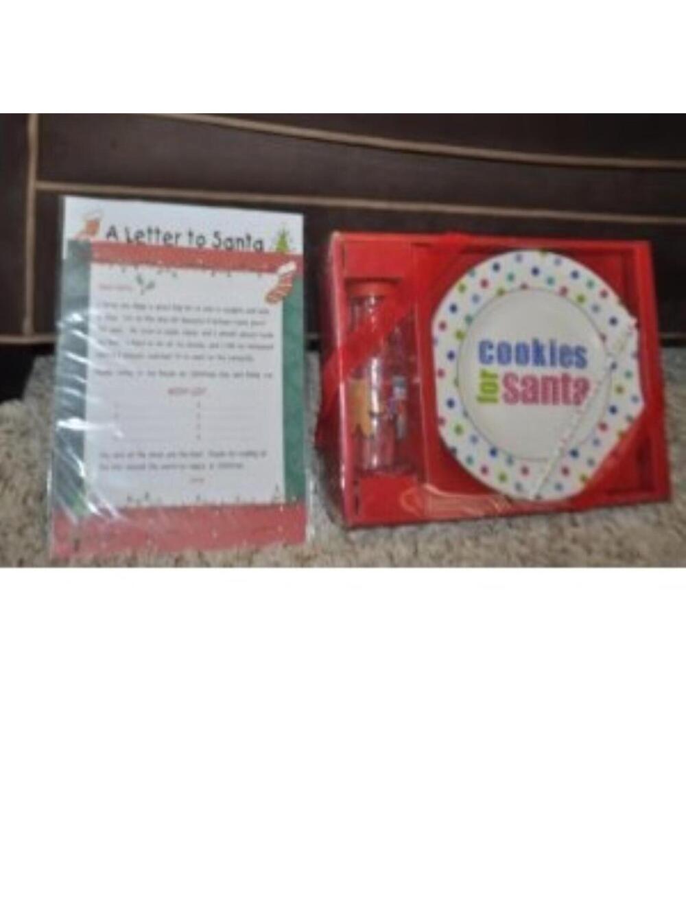 Christmas Santa Cookie Plate, Letters to Santa & Milk Bottle, Straw & Lid